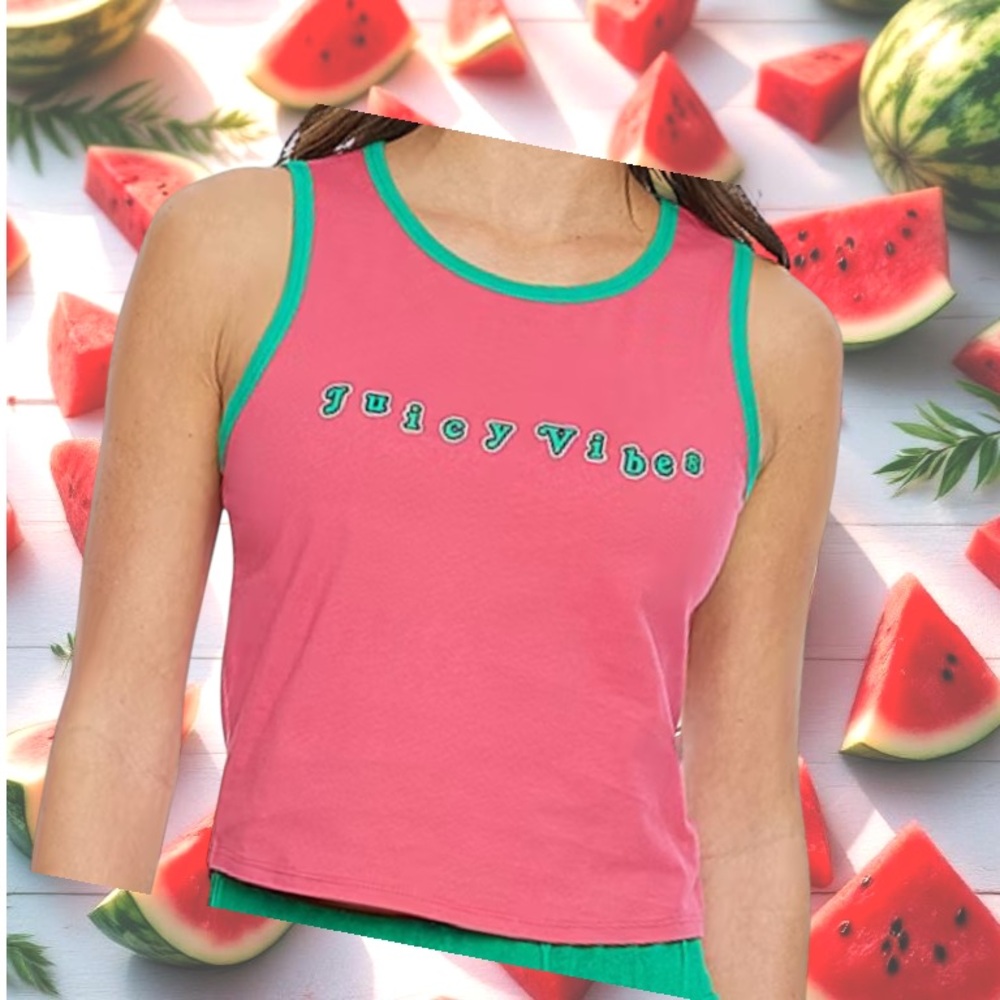 Watermelon JUICY VIBES Tank Top Juicy Couture Ringer Womens Sleeveless Singlet